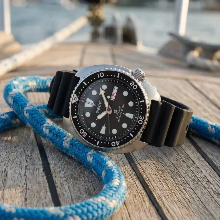 Montre de plongée automatique posée dans un environnement marin