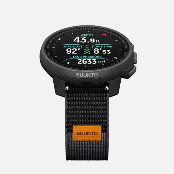 suunto_nautic-s_textile_strap_front-tilt-black-compass-1200x1200px Écran boussole numérique du Suunto Nautic S, ordinateur de plongée AMOLED