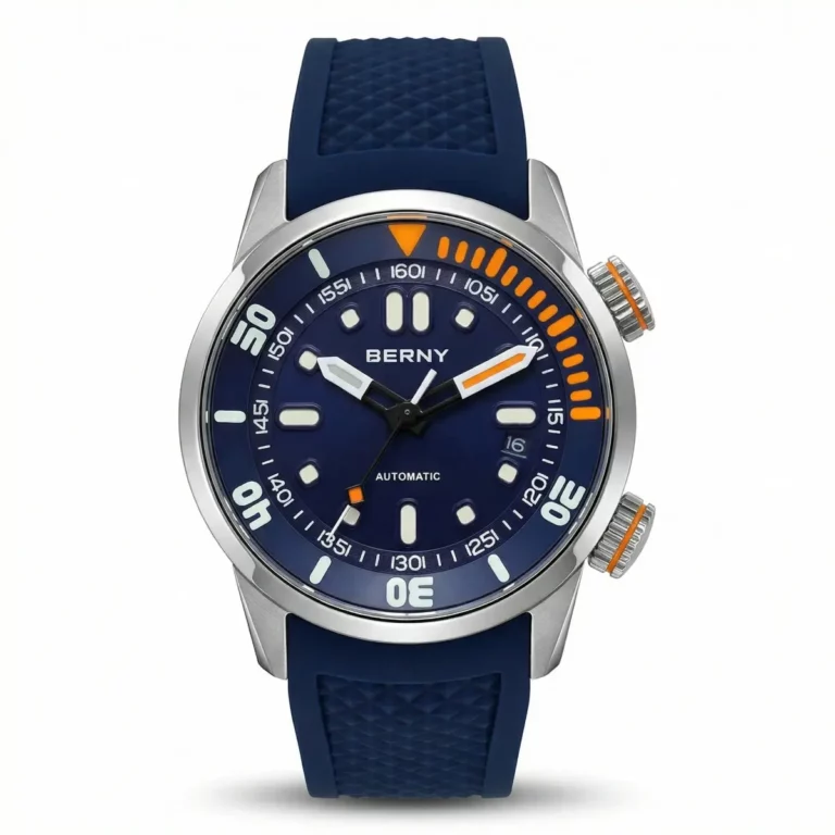 Montre de plongée automatique Berny AM339M avec cadran bleu et lunette interne