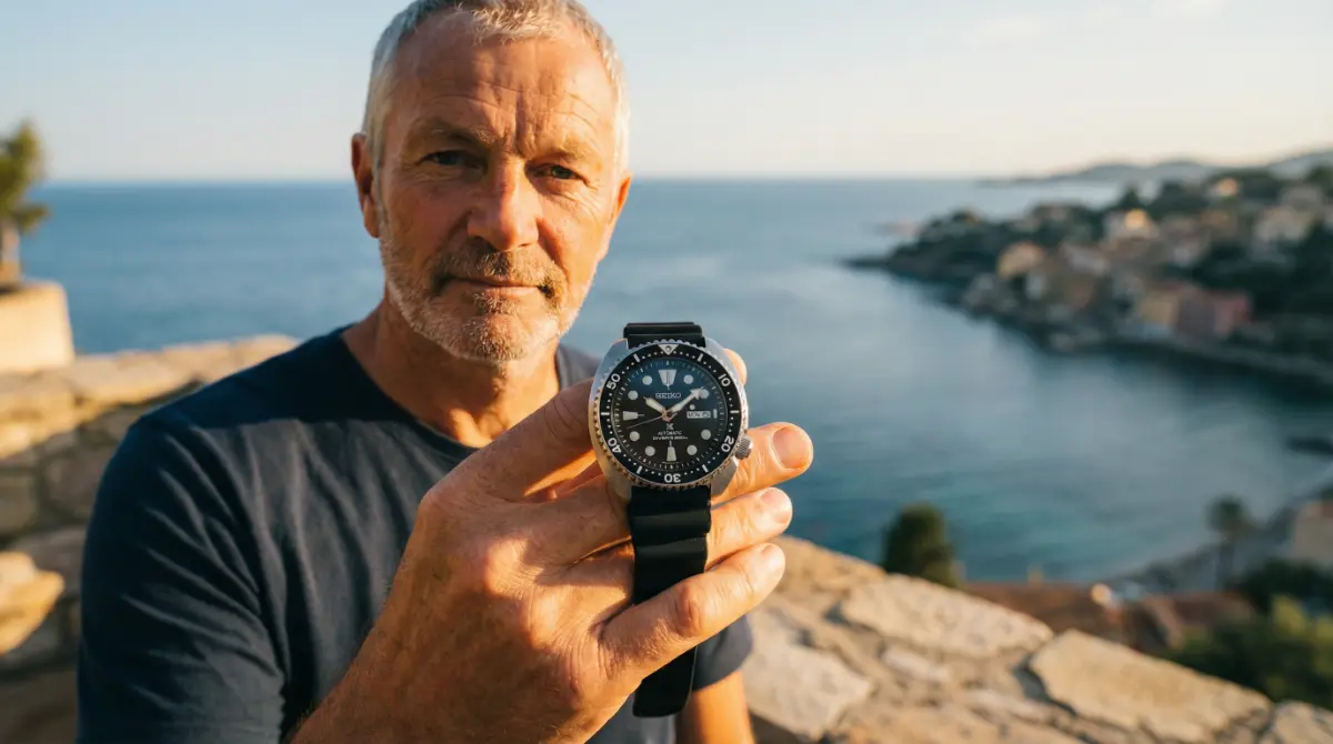 Montre de plongée utilisée comme simple instrument de mesure du temps, sans calcul de décompression