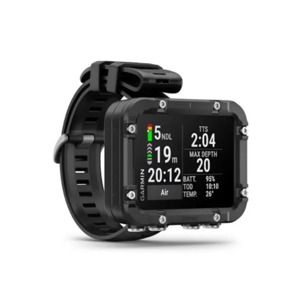 garmin-ordinateur-descent-x30-cote Écran d’ordinateur de plongée affichant profondeur, limite de non-décompression et temps de plongée