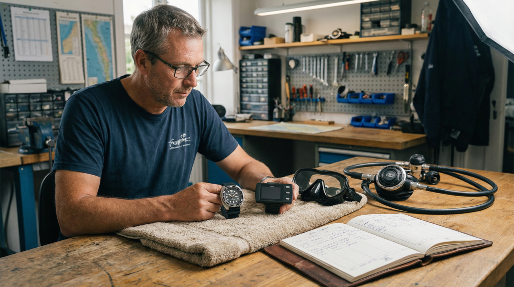 Ordinateur de plongée affichant la profondeur, le temps et les données de sécurité sous l’eau