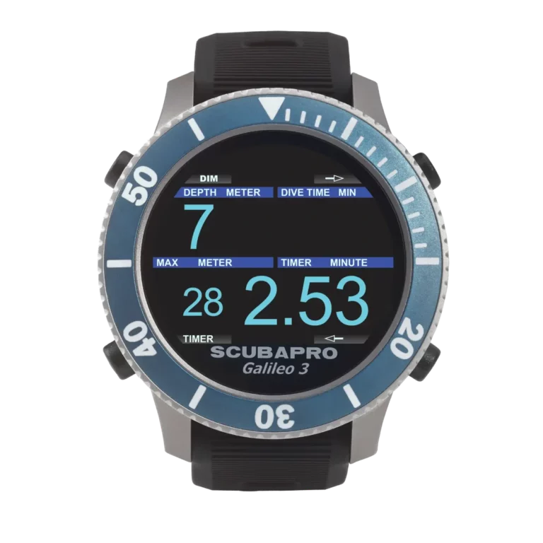 Ordinateur de plongée Scubapro Galileo 3 vue de face détourée avec écran actif