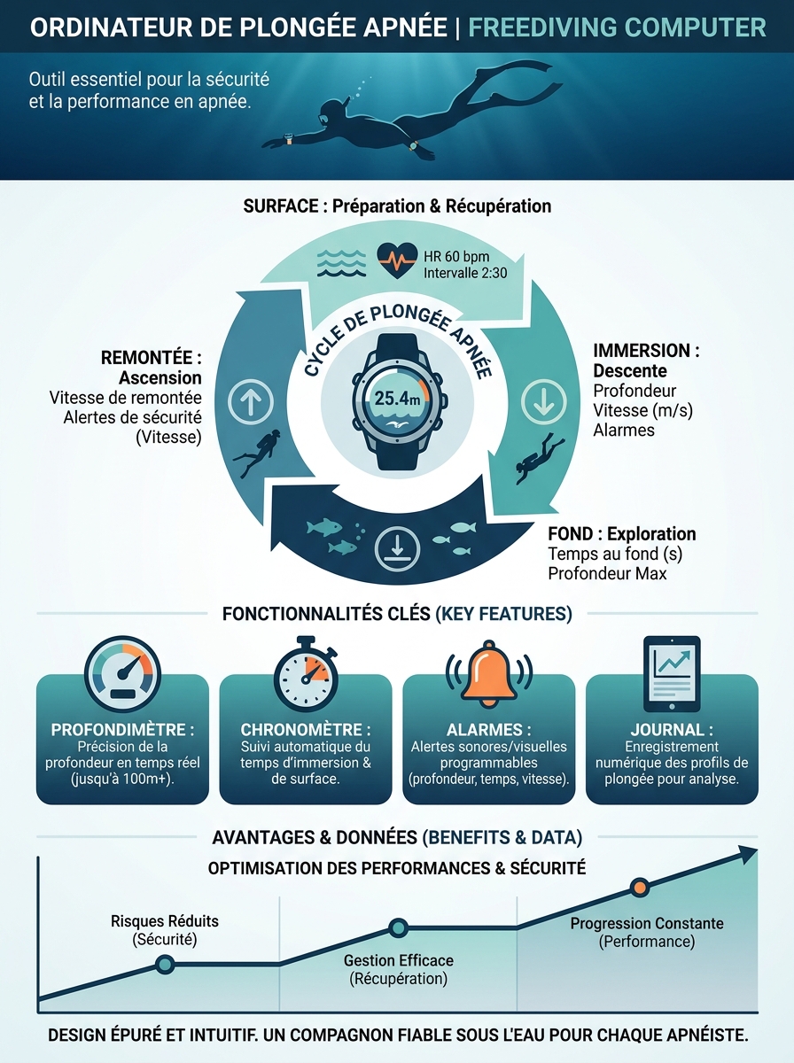 Infographie ordinateur de plongée apnée freediving