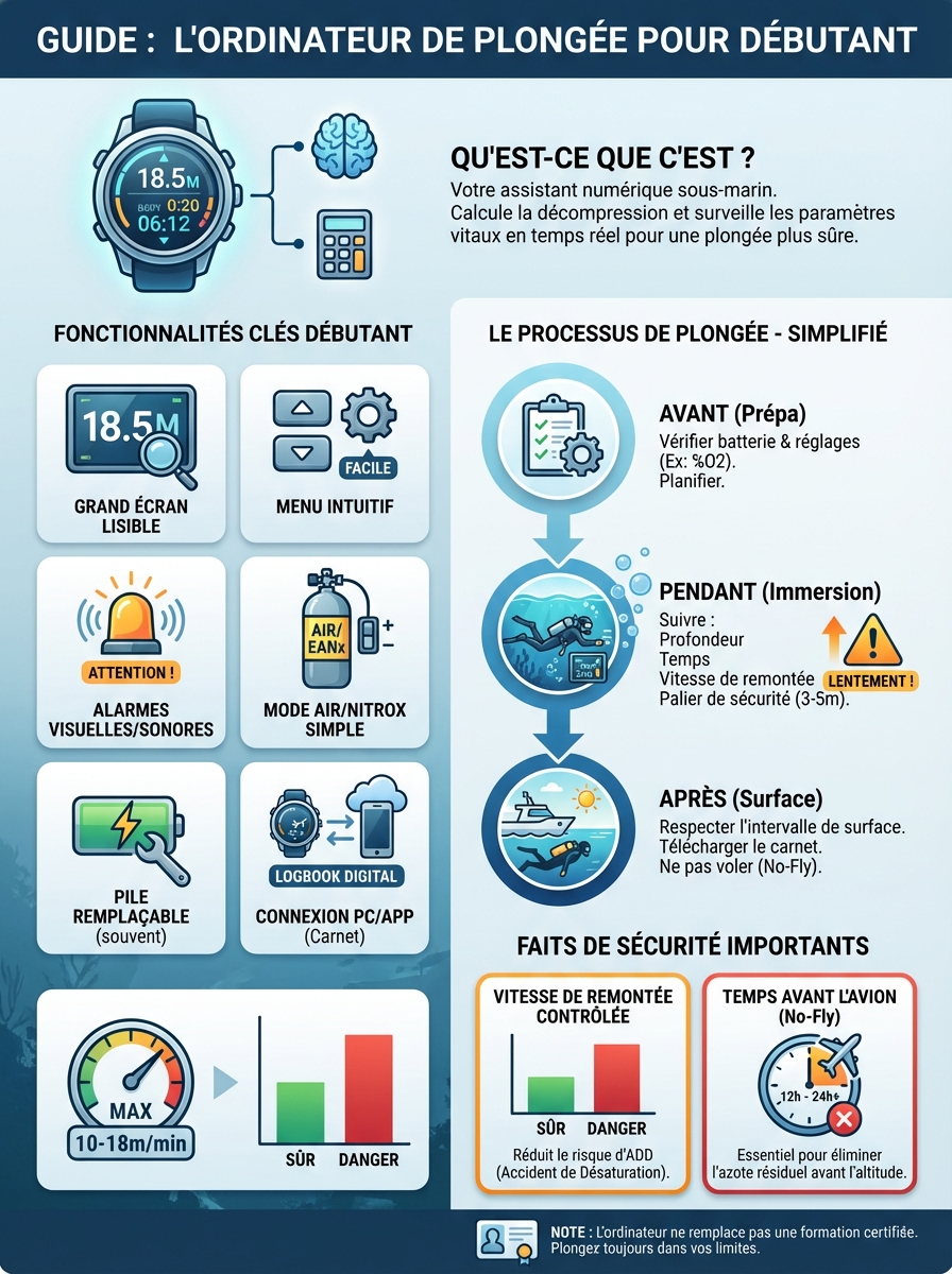 Infographie ordinateur de plongée débutant