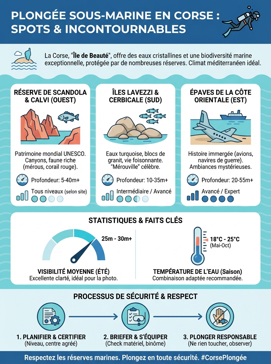 Infographie plongée sous-marine corse spots